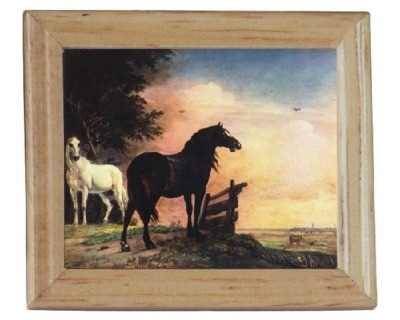 Gemäldekopien Pferde auf der Weide 4,5 x 5,5 x 0,5 cm im Holzrahmen - Puppenhauszubehör,