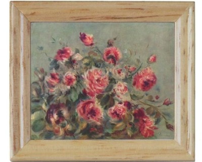 Gemäldekopie Rosen 4,5 x 5,5 x 0,5 cm im Holzrahmen - Puppenhauszubehör, Puppenstubenzubehör,
