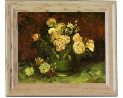 Gemäldekopien Gelbe Rosen 4,5 x 5,5 x 0,5 cm im Holzrahmen - Puppenhauszubehör,