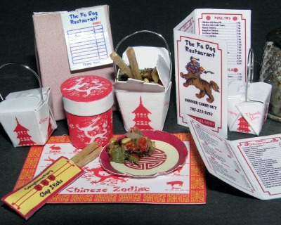 China Fastfood - Bastelkit aus Papier in Miniatur für die Puppenstube das Puppenhaus Dollhouse Miniatures