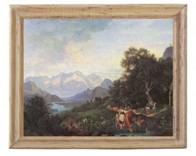 Gemäldekopie Salzburgische Landschaft im Holzrahmen 7 x 55 x 05 cm - Puppenhauszubehör