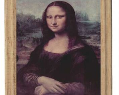 Gemäldekopie Mona Lisa im Holzrahmen 7 x 5,5 x 0,5 cm - Puppenhauszubehör, Puppenstubenzubehör,