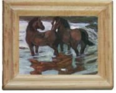 Gemäldekopie Pferde 3,5 x 4 x 0,5 cm im Holzrahmen - Puppenhauszubehör, Puppenstubenzubehör,