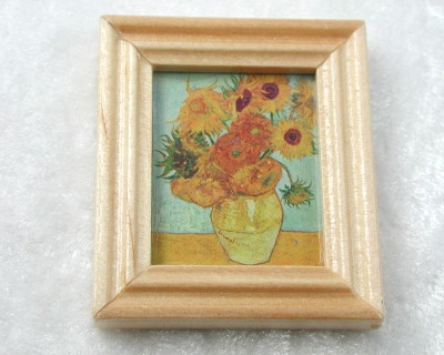 Gemäldekopie Sonnenblumen im Holzrahmen 3x 4x 05 cm - Puppenhauszubehör Puppenstubenzubehör
