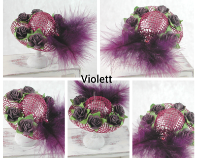 Damen Strohhut in Miniatur für die Puppenstube, Maßstab 1:12, Violett - Puppenhauszubehör,
