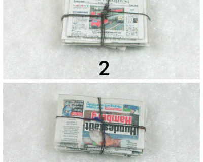 Altpapierstapel, Zeitungsstapel, alte Zeitungen gestapelt in Miniatur 1zu12 - Puppenhauszubehör,