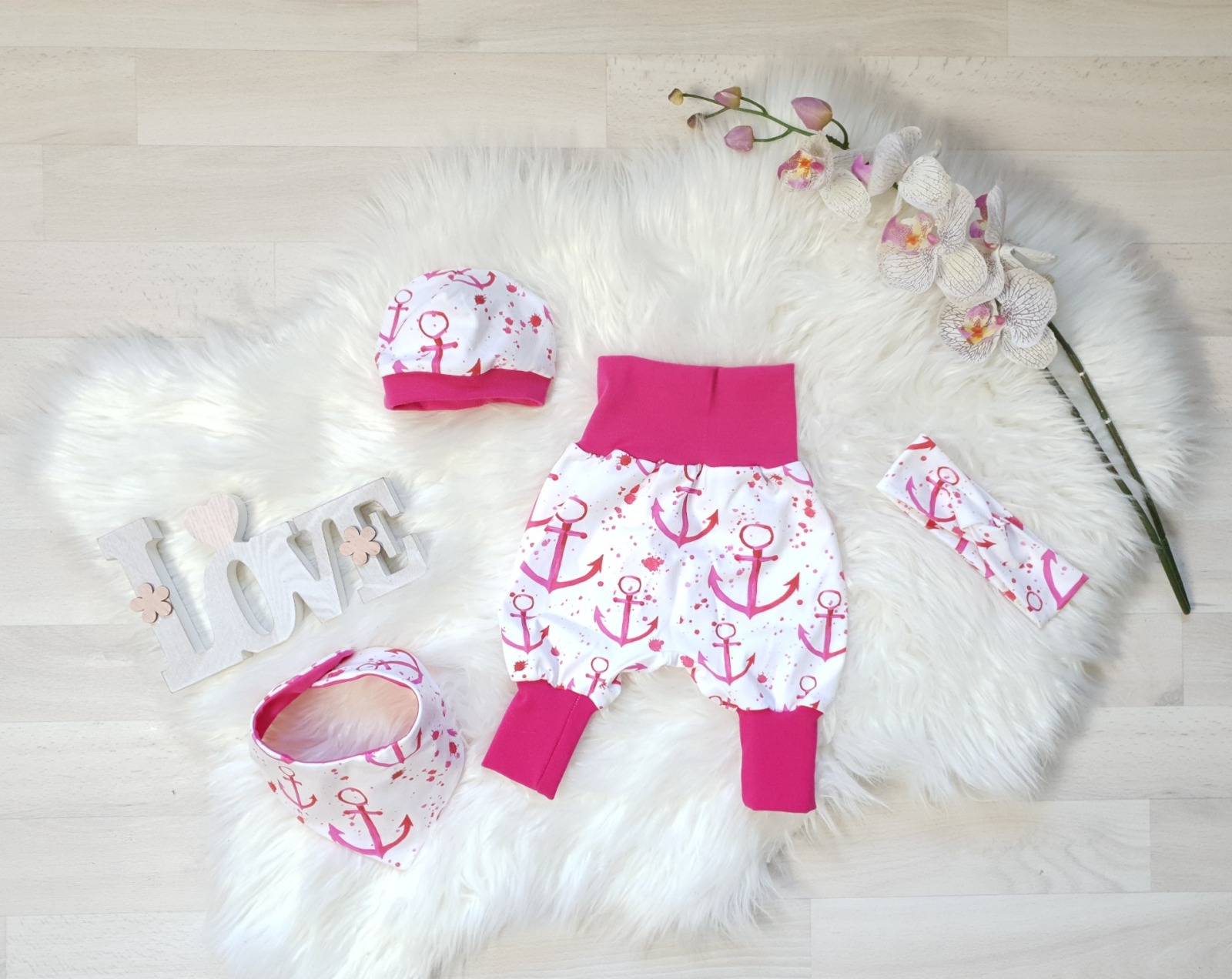 Sofortkauf Handmade Set Newborn Anker pink Gr 50-56 Tweeschen Mood