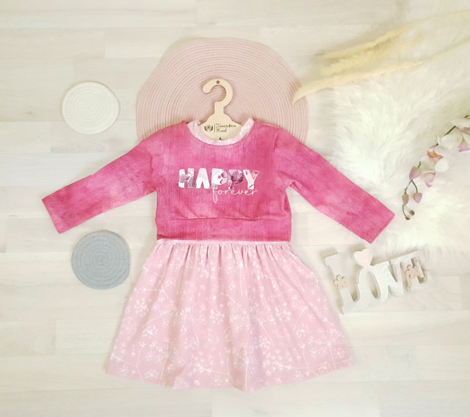 Sofortkauf Handmade Set Kleid und Croppulli Happy Pink Gr 98 Tweeschen Mood