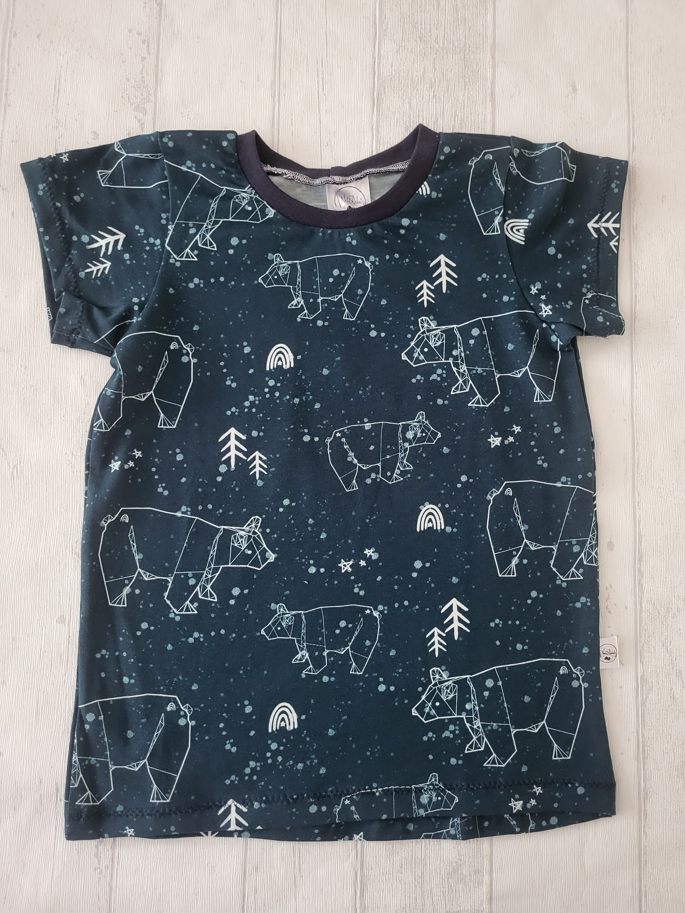 Sofortkauf Handmade T-Shirt kurzarm Bären petrol Gr. 128 von NahtRabatz