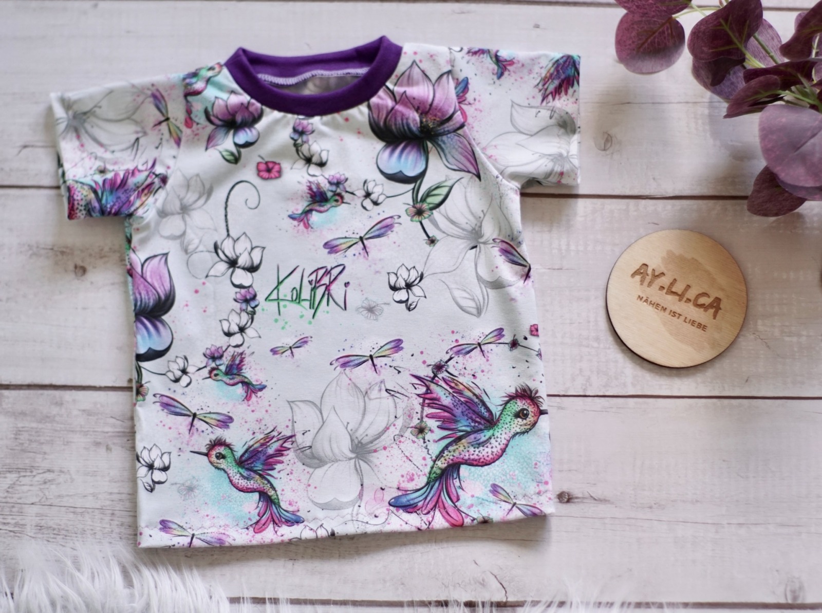 Sofortkauf Handmade T-Shirt Kolibri Gr 80 aylica - Nähen ist Liebe