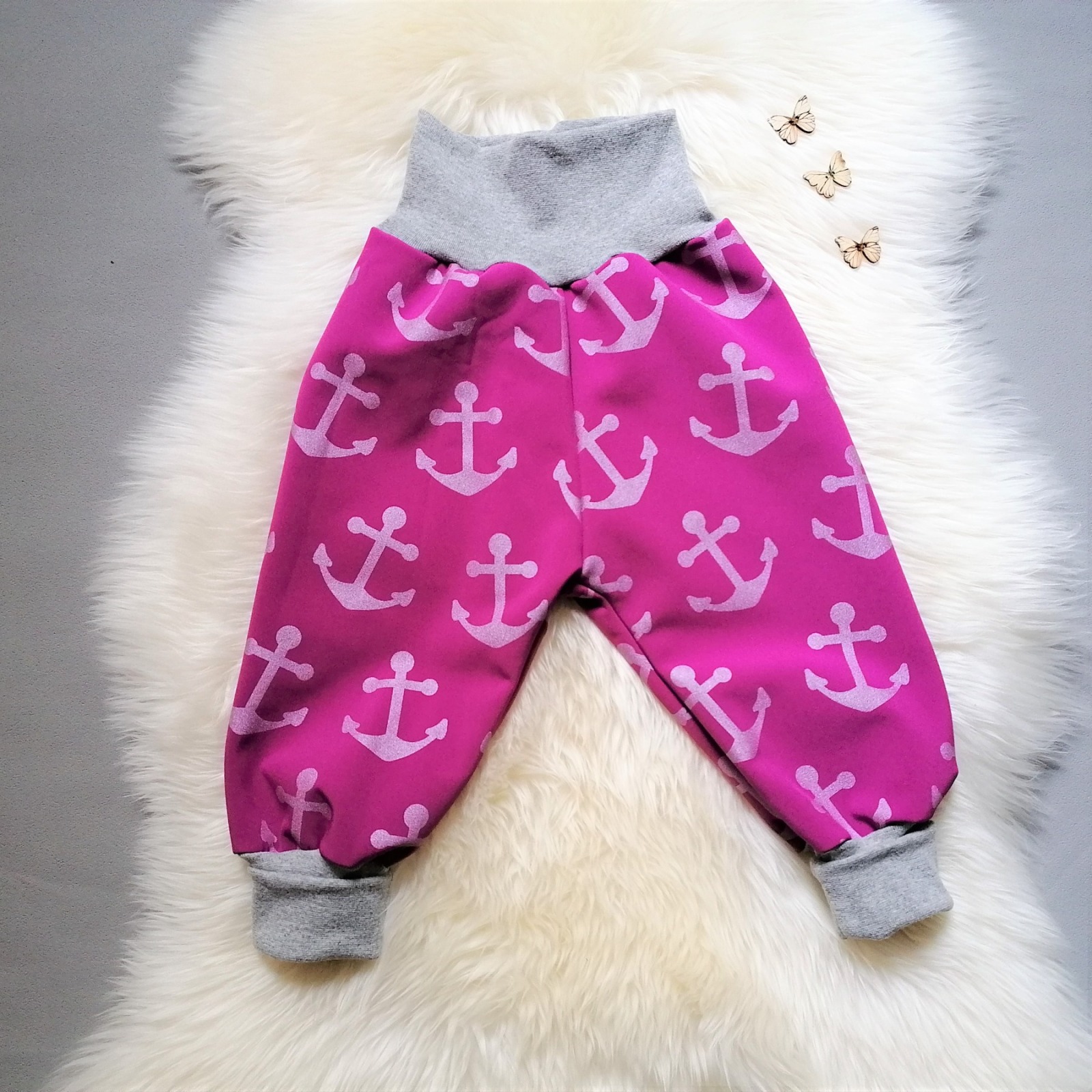 Kauf auf Bestellung Handmade Softshellhose Anker pink Gr 74-140 Nachtfalter-kreativ