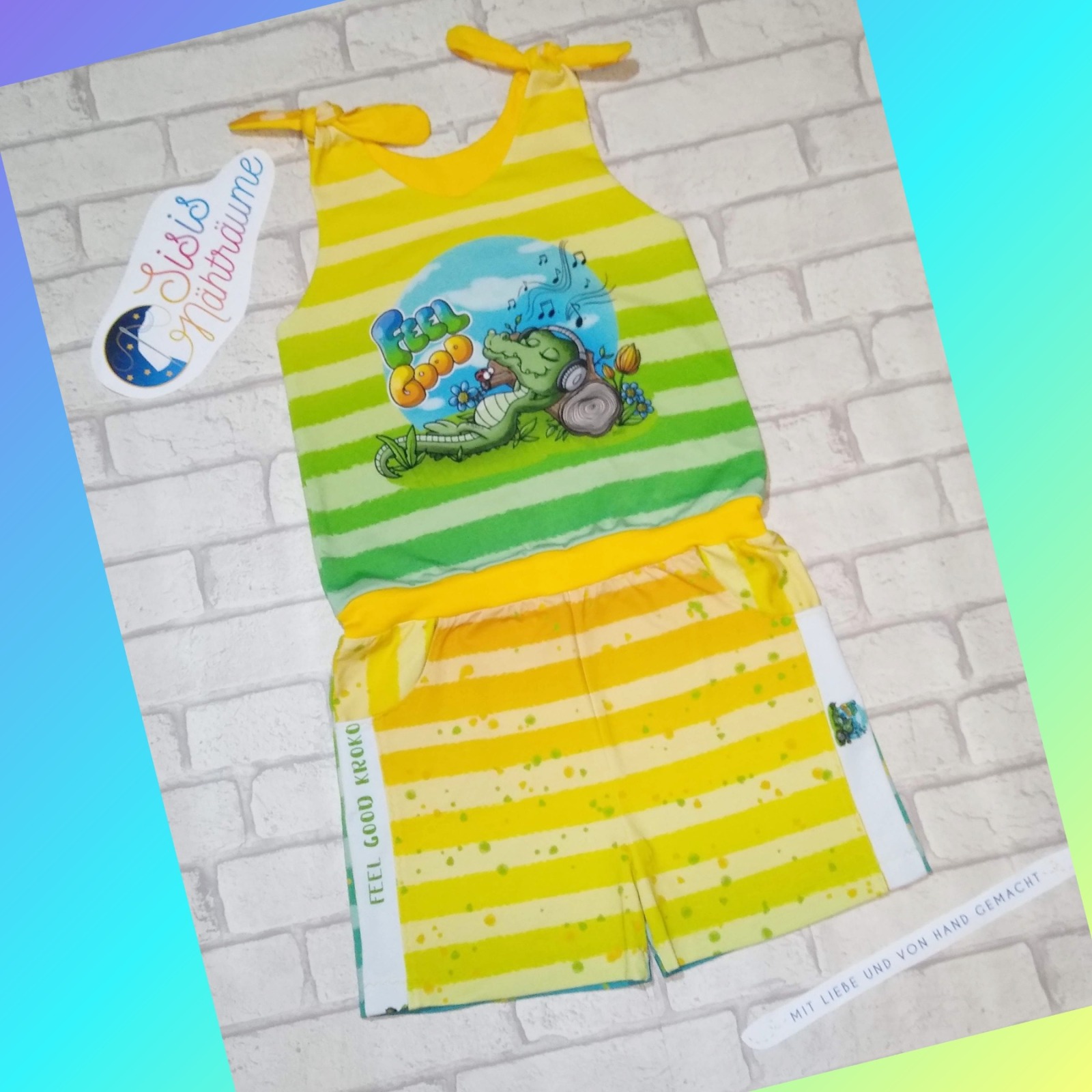 Sofortkauf Handmade Farbenfroher Jumpsuit mit Krokodil Gr 128 Sisis Nähträume