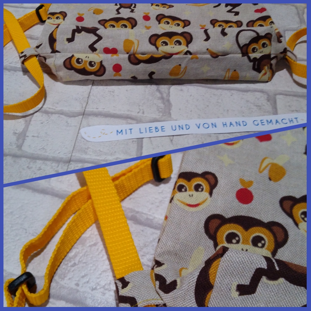 Sofortkauf Handmade Kinderturnbeutel in naturfarben mit Affenmotiv aus Canvas Sisis Nähträume 2