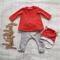 Sofortkauf Handmade Babyset Tunika Punkte rot/grau Gr. 50/56 von NahtRabatz