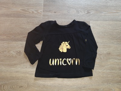 Langarmshirt Gr. 98 UNICORN - bedrucktes Shirt schwarz für Kinder