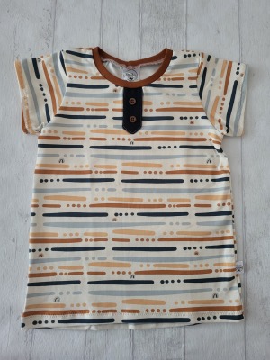 Sofortkauf Handmade T-Shirt kurzarm Streifen beige Gr. 128 von NahtRabatz - handgenähtes T-Shirt