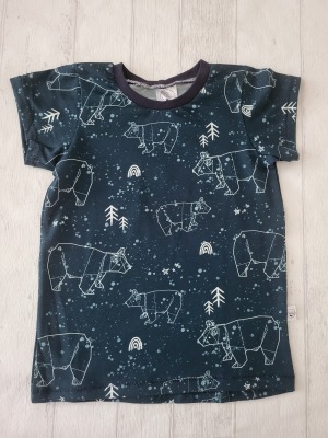 Sofortkauf Handmade T-Shirt kurzarm Bären petrol Gr. 128 von NahtRabatz - handgenähtes T-Shirt