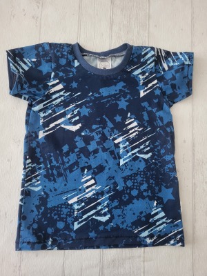 Sofortkauf Handmade T-Shirt kurzarm Sterne blau Gr. 116 von NahtRabatz - handgenähtes T-Shirt für