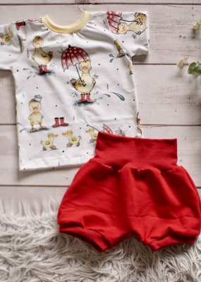 Sofortkauf Handmade Set T-Shirt &amp; kurze Pumphose Enten im Regen Gr 86 aylica - Nähen ist