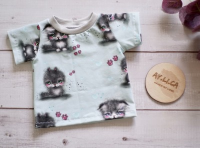 Sofortkauf Handmade T-Shirt Katze Gr 56 aylica - Nähen ist Liebe - selbst genähtes T-Shirt für Neugeborene