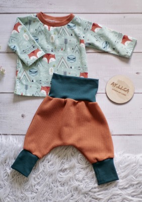 Sofortkauf Handmade Set Langarmshirt & Pumphose Skandi Fox Gr 62 aylica - Nähen ist Liebe - selbst genähtes Set für Babys & Kinder