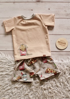Sofortkauf Handmade Set T-Shirt & Shorts Foodstuff Gr 92 aylica - Nähen ist Liebe - handgenähtes Set für Kinder