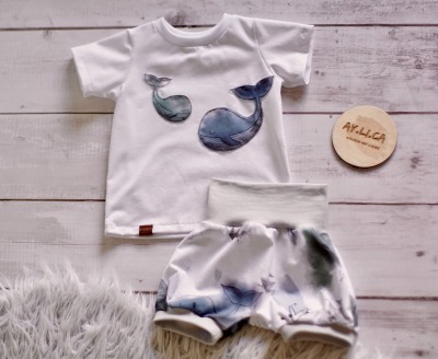 Sofortkauf Handmade Set T-Shirt und kurze Pumphose Wal Gr 80 aylica - Nähen ist Liebe - handgenähtes Set für Kinder