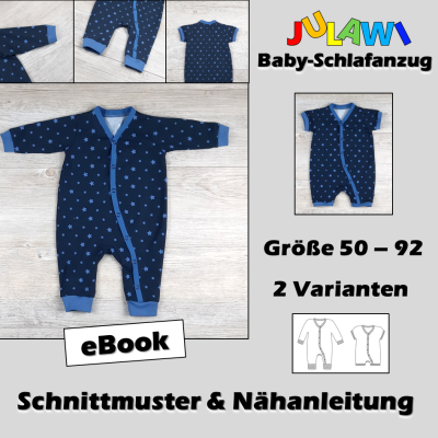 Schnittmuster/Nähanleitung Baby-Schlafanzug Gr 50-92 JULAWI - eBook: Schnittmuster zum Ausdrucken