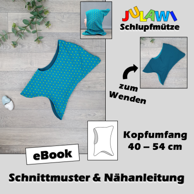 Schnittmuster/Nähanleitung Schlupfmütze KU 40-54 cm JULAWI - eBook: Schnittmuster zum Ausdrucken