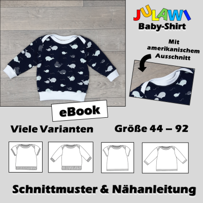 Schnittmuster/Nähanleitung Baby-Shirt Gr 44-92 JULAWI - eBook: Schnittmuster zum Ausdrucken