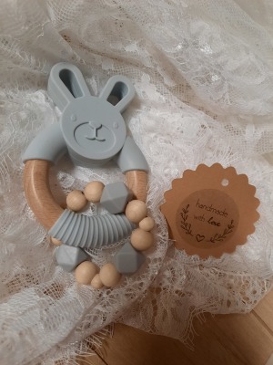 Sofortkauf Handmade Greifring Hase - Wollträumerei - Handgemachter Greifring Hase für Babys & Klei