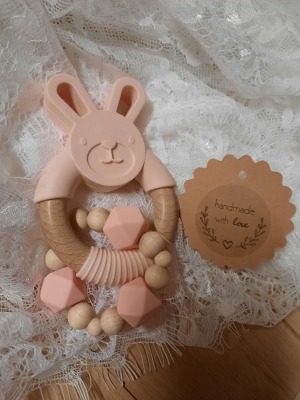 Sofortkauf Handmade Greifring Hase - Wollträumerei - Handgemachter Greifring Hase für Babys & Klei