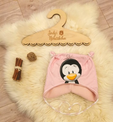 Sofortkauf Handmade Pinguin Winter Mütze Ohrenmütze KU 49-50 Sindys Nähstübchen - selbst genähte Ohrenmütze für Kinder