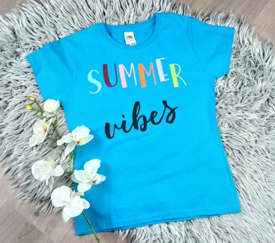 Sofortkauf bedrucktes T-Shirt für Mädchen summer vibes Gr 140 - bedrucktes T-Shirt für Mädchen