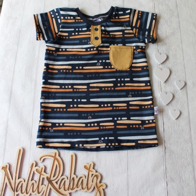Sofortkauf Handmade T-Shirt kurzarm Streifen blau senf Gr 122 von NahtRabatz - handgenähtes T-Shirt