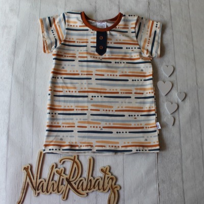 Sofortkauf Handmade T-Shirt kurzarm Streifen beige Gr 128 von NahtRabatz - handgenähtes T-Shirt