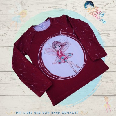 Sofortkauf Handmade Langarmshirt mit Feenmotiv und Herzen Gr 110 Sisis Nähträume - selbst genähtes Langarmshirt für Kinder