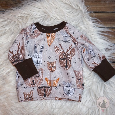 Sofortkauf Handmade Sweater Waldtiere braun Gr 62/68 Wolf & Nadel - Sweater für Babys