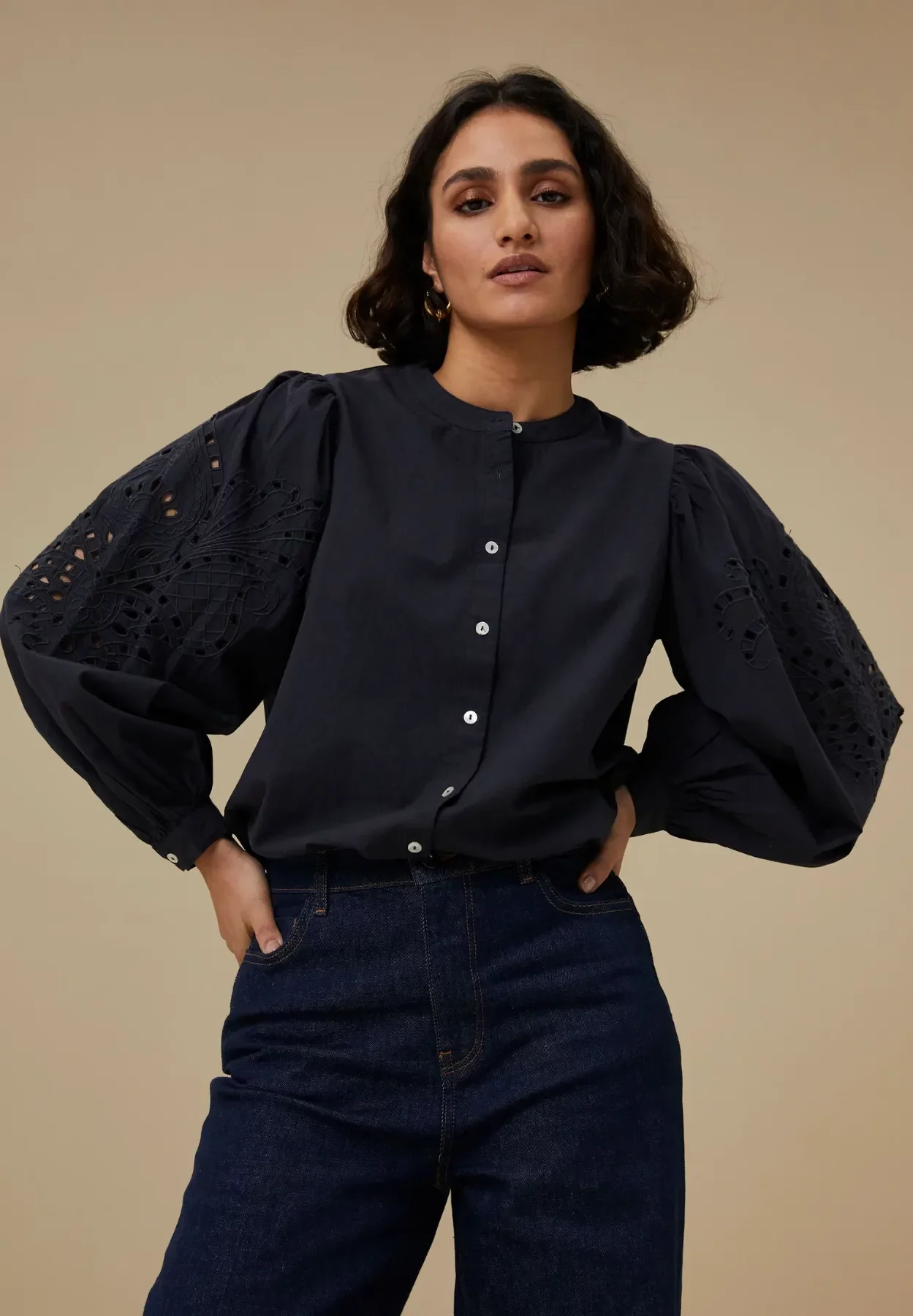 by-bar amsterdam - rikki embroidery blouse - midnight 4