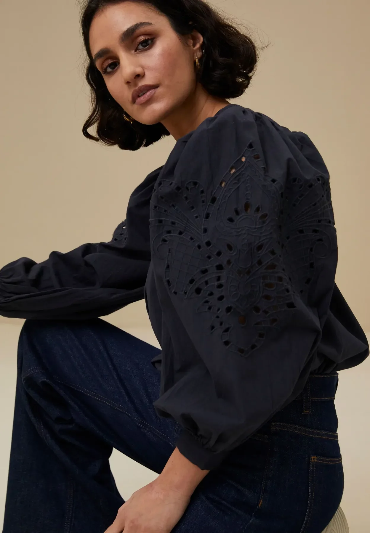 by-bar amsterdam - rikki embroidery blouse - midnight