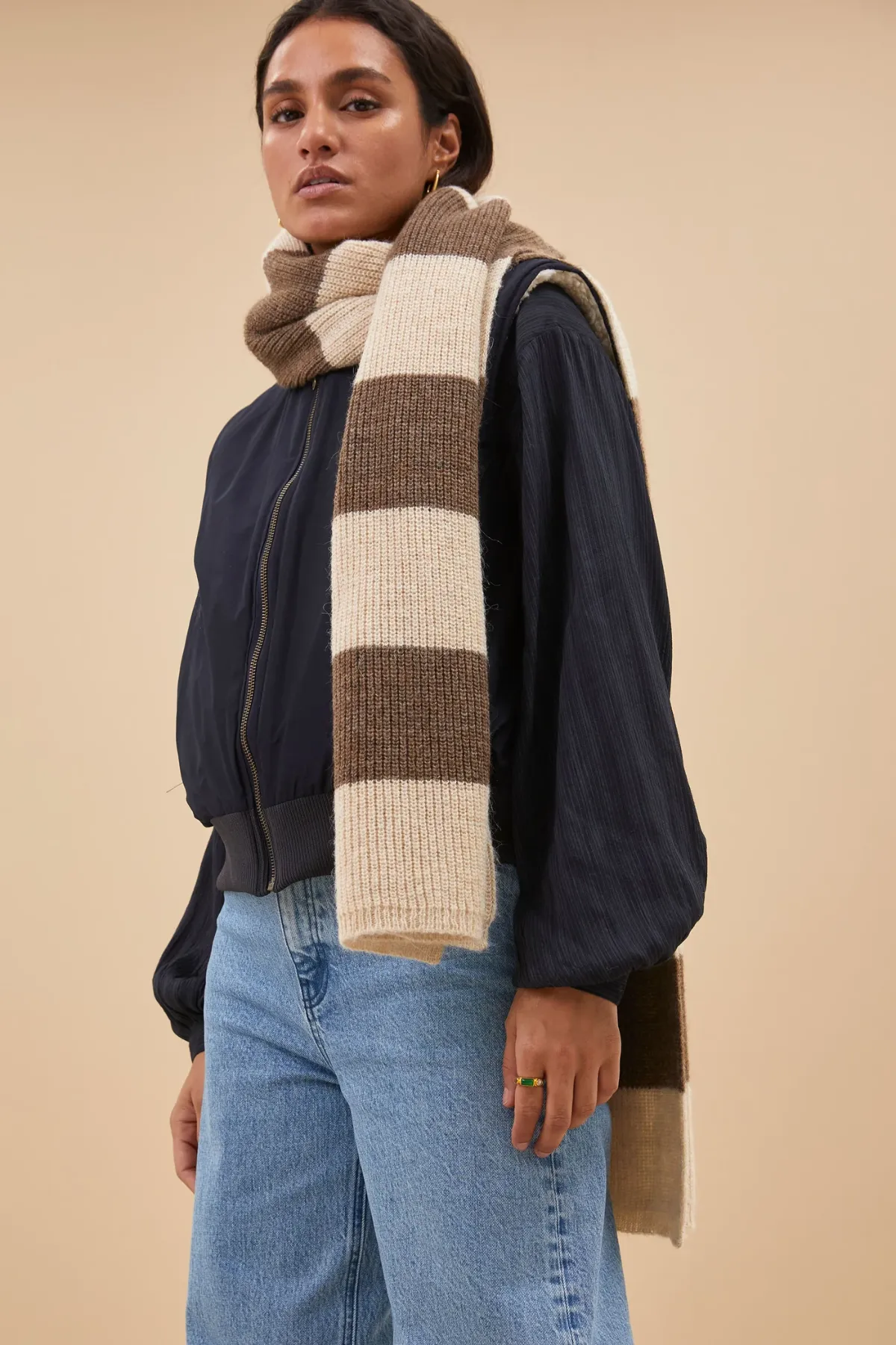 by-bar amsterdam - lilly striped scarf | biscuit