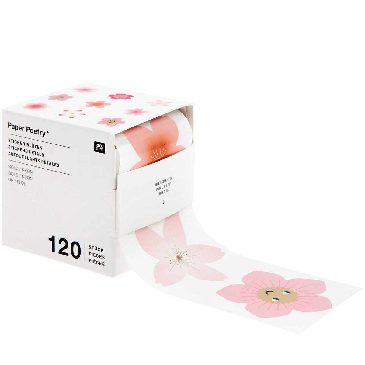 RICO Design - Paper Poetry Sticker Kirschblüten 5cm 120 Stück auf der Rolle Hot Foil