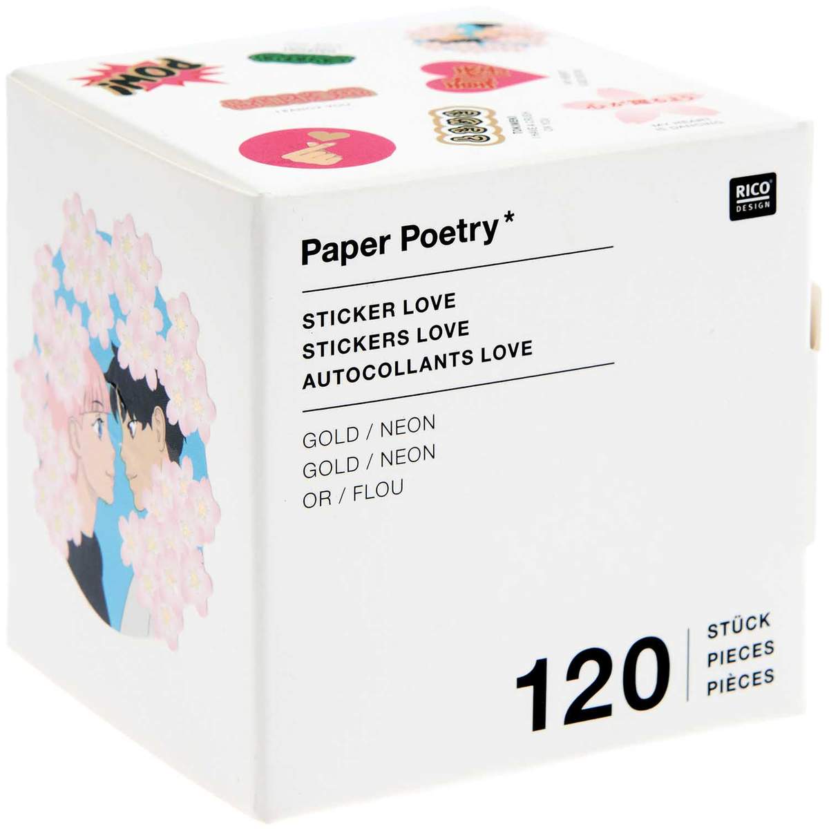 RICO Design - Paper Poetry Sticker Manga Love 5cm 120 Stück auf der Rolle Hot Foil 4