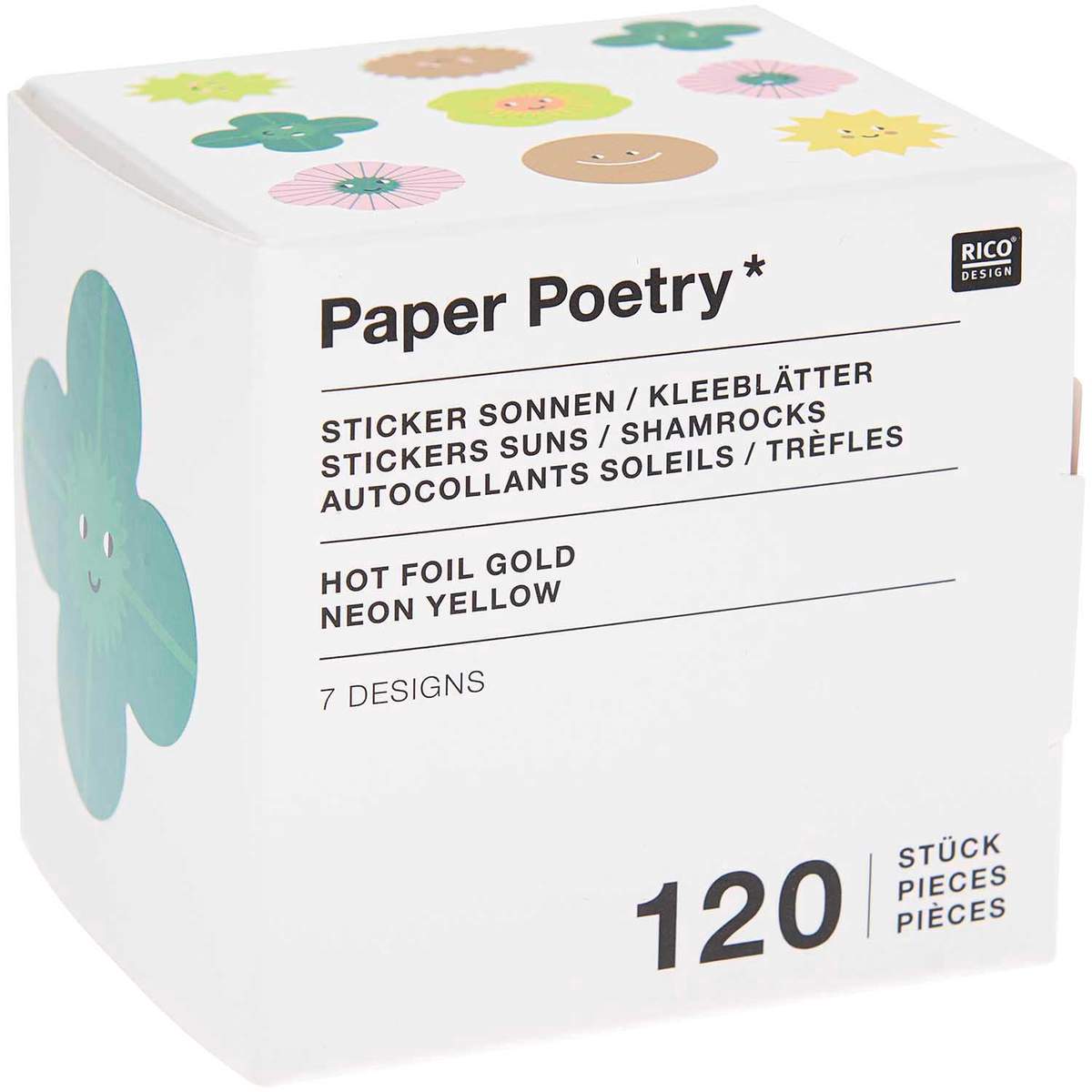 RICO Design - Paper Poetry Sticker Sonnen &amp; Kleeblätter 5,5cm 120 Stück auf der Rolle 4