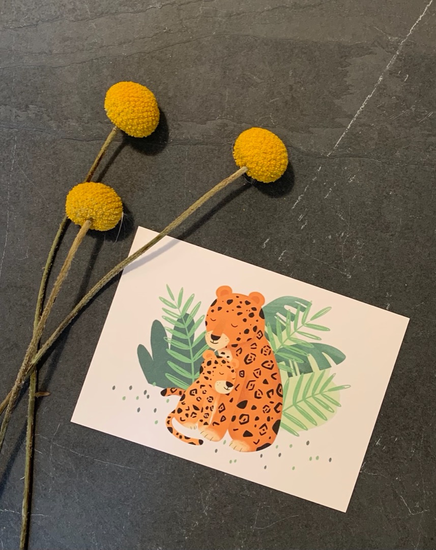 vierundfünfzig illustration - Postkarte - Jaguar mit Kind