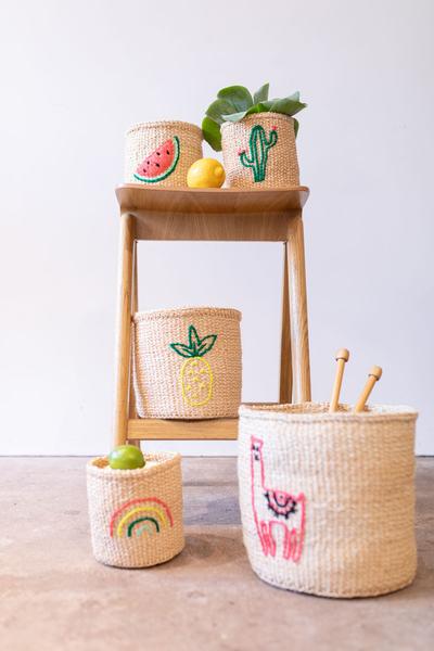 PINEAPPLE: Fruit Motif Embroidered Woven Storage Basket 4