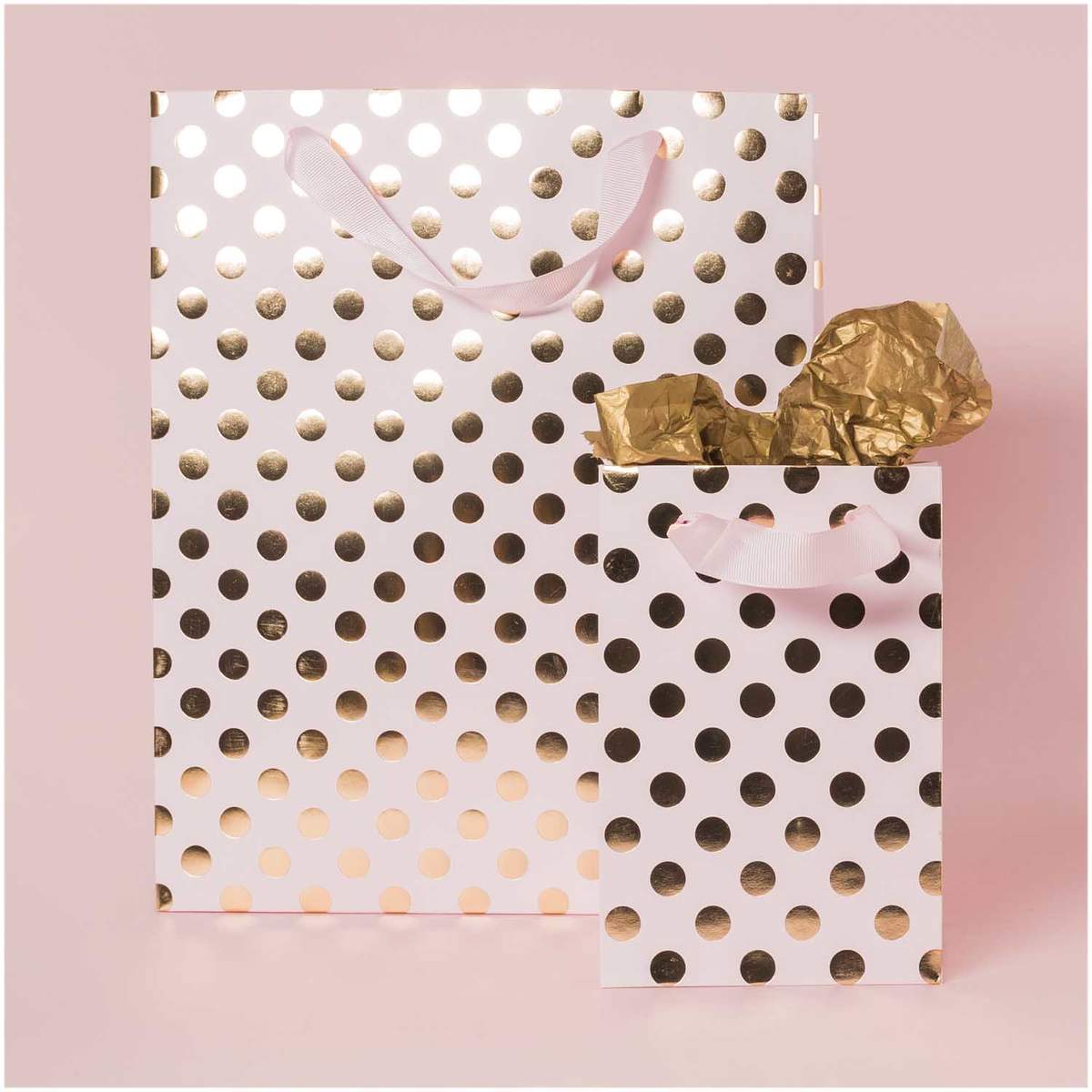 RICO Design - Rico Design Geschenktüte rosa Punkte gold 18x26x12cm 2
