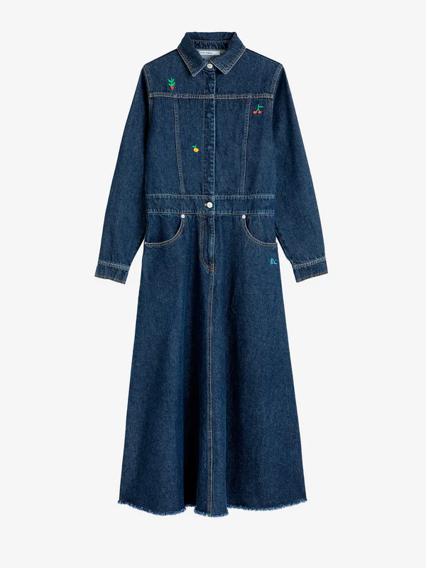 Bobo Choses - Denim embroidered flared long dress 8