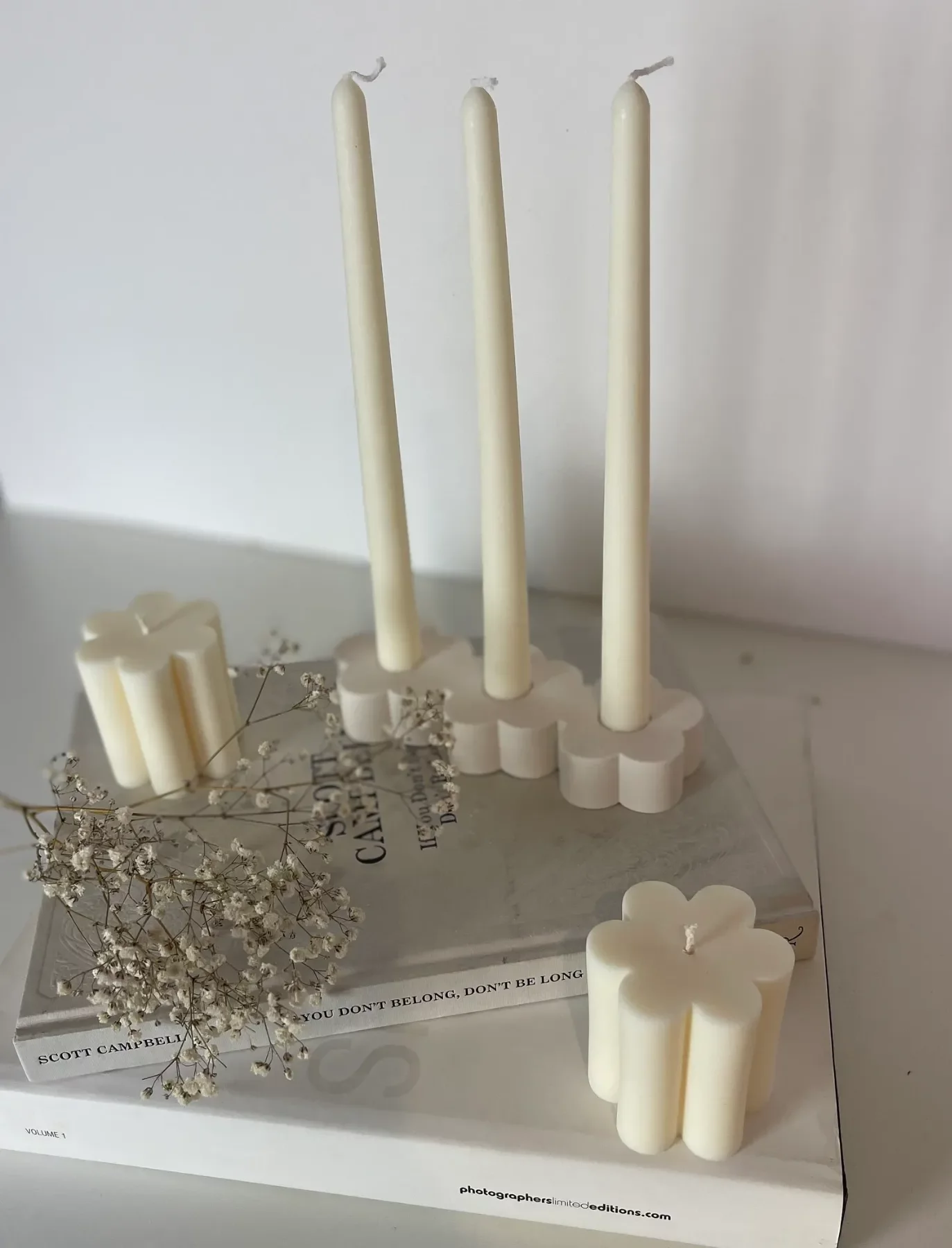 Mykiro - 3er Blumen Kerzenhalter - weiß 2