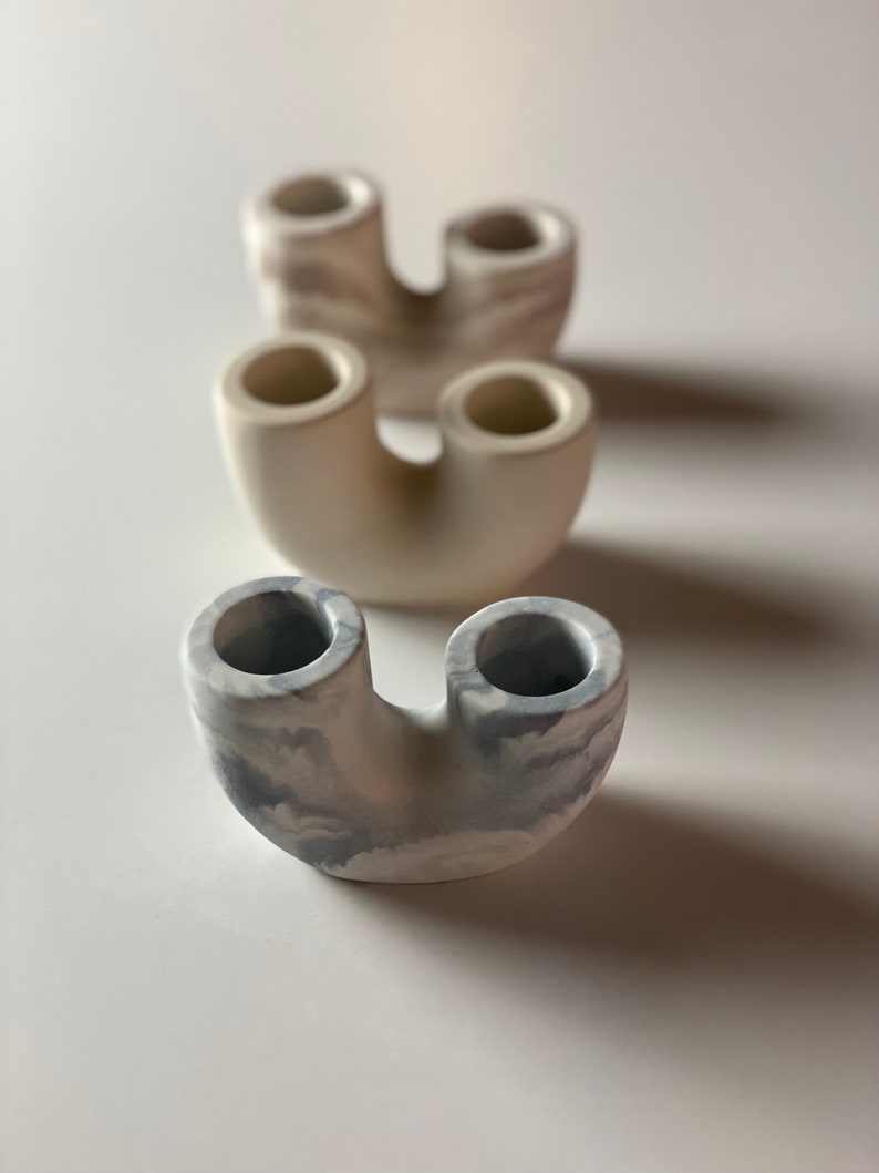 Mykiro - Kerzenhalter aus Keramik - Marmor Braun 2